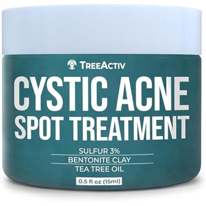 TreeActiv CYSTIC ACNE SPOT TREATMENT, 3% SULFUR BLEMISH REMOVER FOR MEN, WOMEN, TEENS & ADULTS, HORMONAL ACNE TREATMENT WITH ALOE VERA, BENTONITE, WITCH HAZEL & TEA TREE OIL FOR SKIN, 120+ TREATMENTS - Image 1